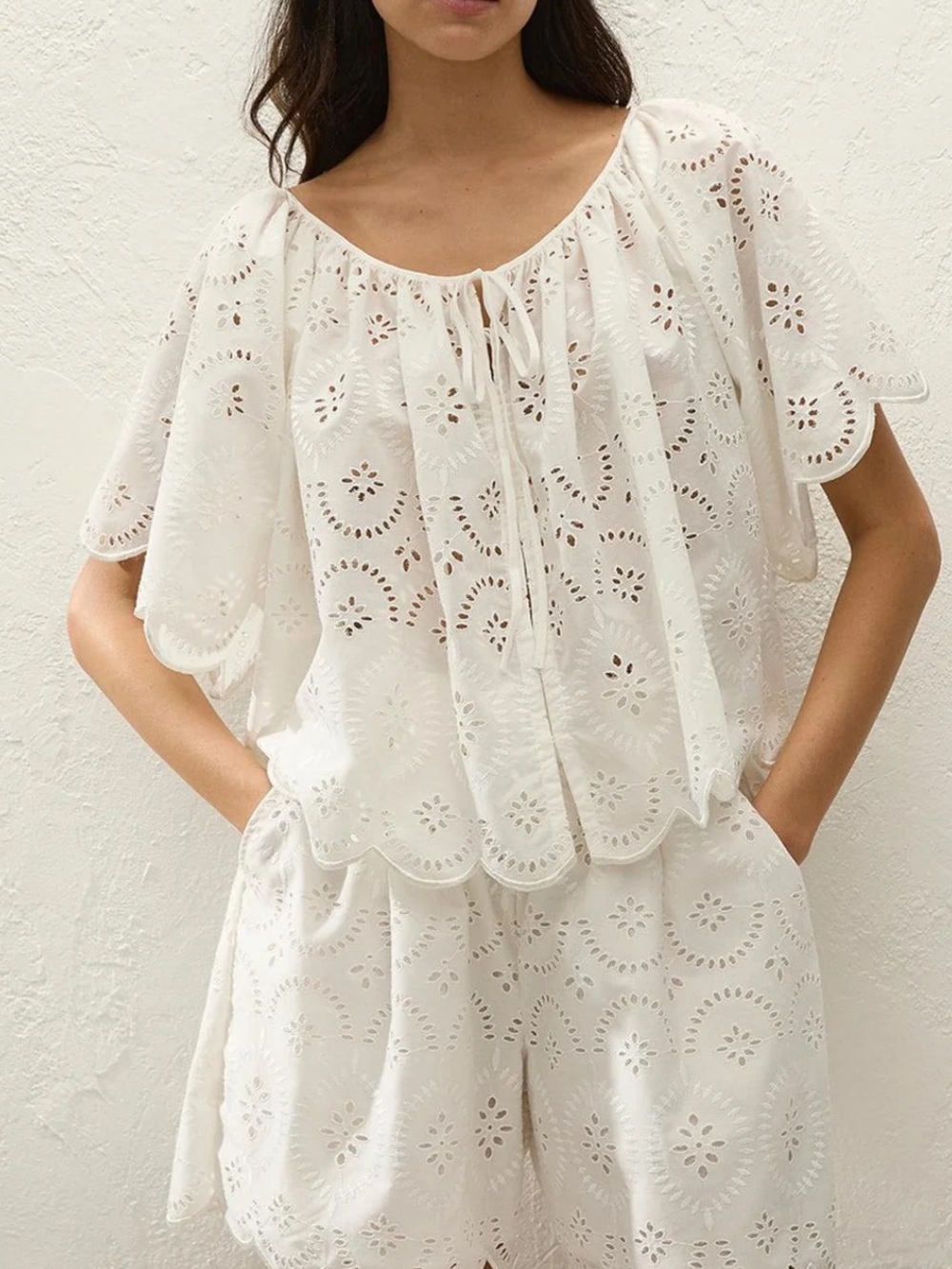 NWT Faithfull the Brand Fondaco Eyelet Blouse Top White